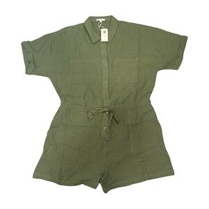 NWT Z Supply Women’s XL Olive Green Gauze Button-Up Romper